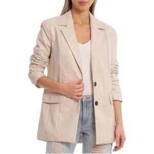 NWT Avec Les Filles Faux Leather Structured Boyfriend Blazer Cream Beige